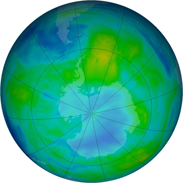 Antarctic ozone map for 13 May 2004